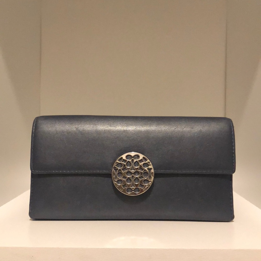 Navy Coach Checkbook Size Wallet
